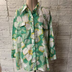 Alfred Dunner Semi Sheer Plus Size 18 FloralSpring  Button Up Blouse